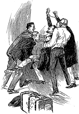 With an inarticulate roar of fury, the prisoner wrenched himself free from Holmes's grasp. With an inarticulate roar of fury, the prisoner wrenched himself free from Holmes's grasp.
