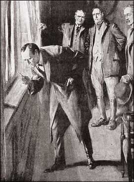 Holmes had gone to the window and was examining with his lens the blood mark on the sill